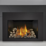 9 inch Five Piece Surround, MIRRO-FLAME™ Reflective Panels, Grey River Rocks and Contemporary Black Rectangular Front, Standard Safety Screen