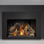 9 inch One Piece Surround, MIRRO-FLAME™ Reflective Panels, IRONWOOD™ Log Set and Contemporary Black Rectangular Front, Standard Safety Screen