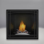Fire Cradle with Driftwood Log and Rock Media enhancement kit, Black MIRRO-FLAME™ Porcelain Reflective Radiant Panels, Decorative Front, Standard Safety Screen