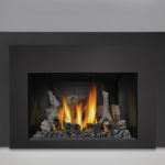 IRONWOOD™ Log Set, MIRRO-FLAME™ Porcelain Reflective Radiant Panels, Contemporary Front in Black, One Piece Surround Painted Black Finish 6″