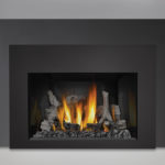 IRONWOOD™ Log Set, MIRRO-FLAME™ Porcelain Reflective Radiant Panels, Contemporary Front in Black, One Piece Surround Painted Black Finish 9″