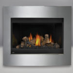 MIRRO-FLAME™ Porcelain Reflective Radiant Panels, PHAZER® Log Set, Designer Convex Surround Diamond Dust Finish, Standard Safety Screen