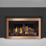 PHAZER® Logs, MIRRO-FLAME™ Porcelain Reflective Radiant Panels, Brushed Copper Faceplate, Three Sided Aluminum Extrusion Kit, Three Sided Bakerplate