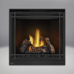 PHAZER™ Log Set, MIRRO-FLAME™ Porcelain Reflective Radiant Panels, Classic Resolution Front in Black, with Black Straight Accent Bars, Standard Safety Screen