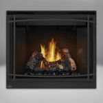 PHAZER™ Log Set, MIRRO-FLAME™ Porcelain Reflective Radiant Panels, Classic Resolution Front, with Black Curved Accent Bars, Standard Safety Screen