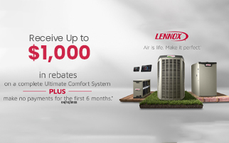 Lennox rebate up to $1,000 with the purchase of qualifying Lennox home comfort system