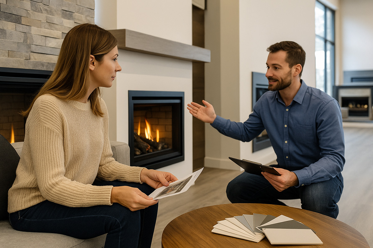 Choosing the right fireplace for your Toronto home Living room with fireplace installation in progress, showcasing layout planning