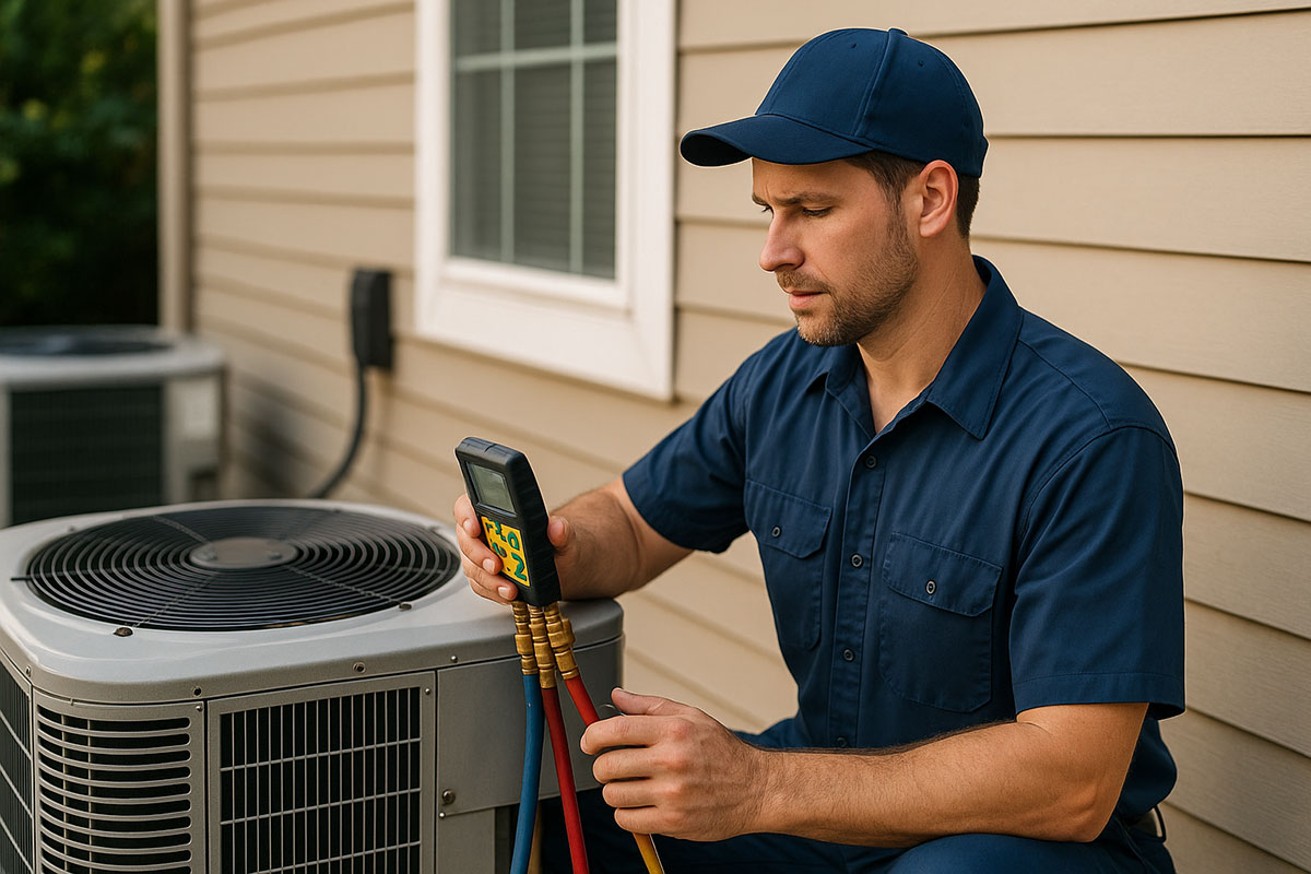 AC repair technician working in GTA home