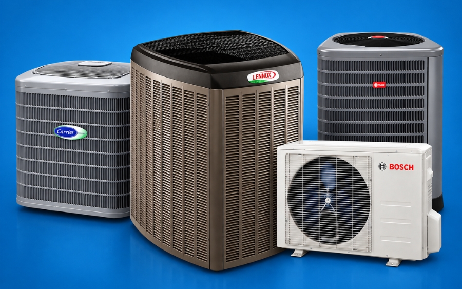 Selection of residential heat pump units from major HVAC brands
