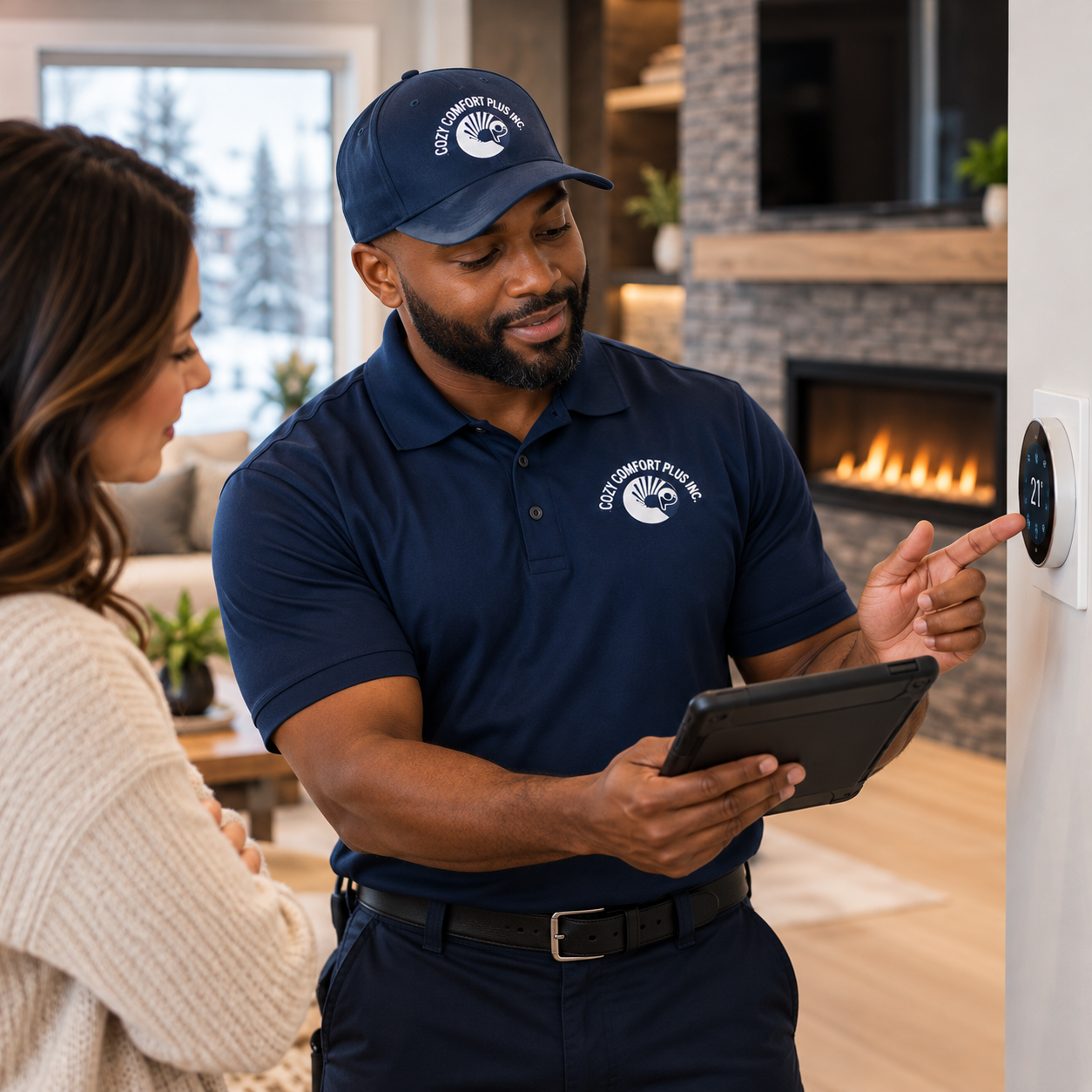 HVAC technician repairing a residential heat pump