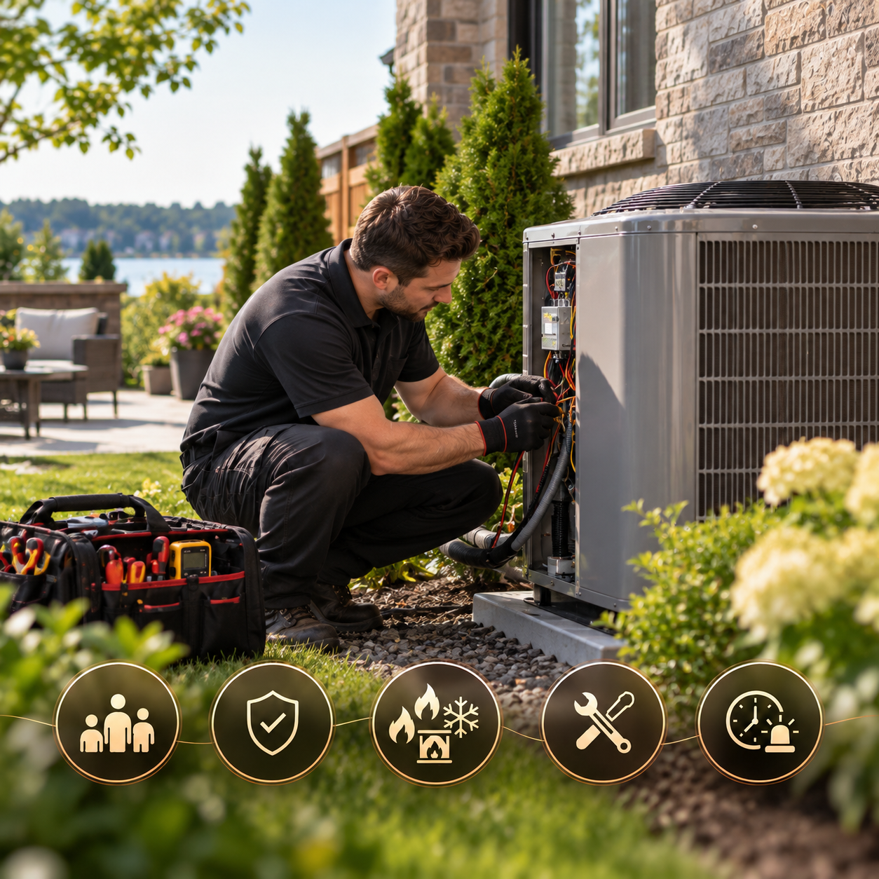 Professional HVAC Technician Servicing Home Condenser- Oshawa