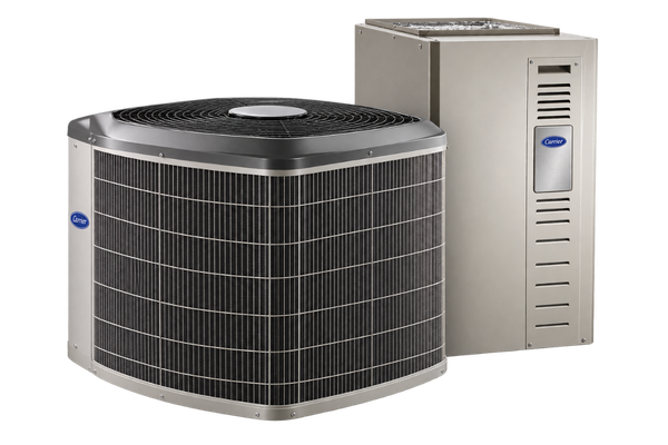 Outdoor air conditioner and indoor HVAC unit representing residential cooling installation and service.