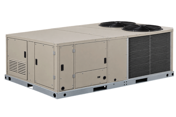 Large commercial rooftop HVAC unit designed for heating and cooling commercial buildings.