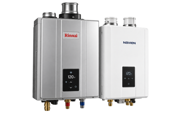 Wall-mounted tankless water heaters representing compact hot water systems for residential properties.